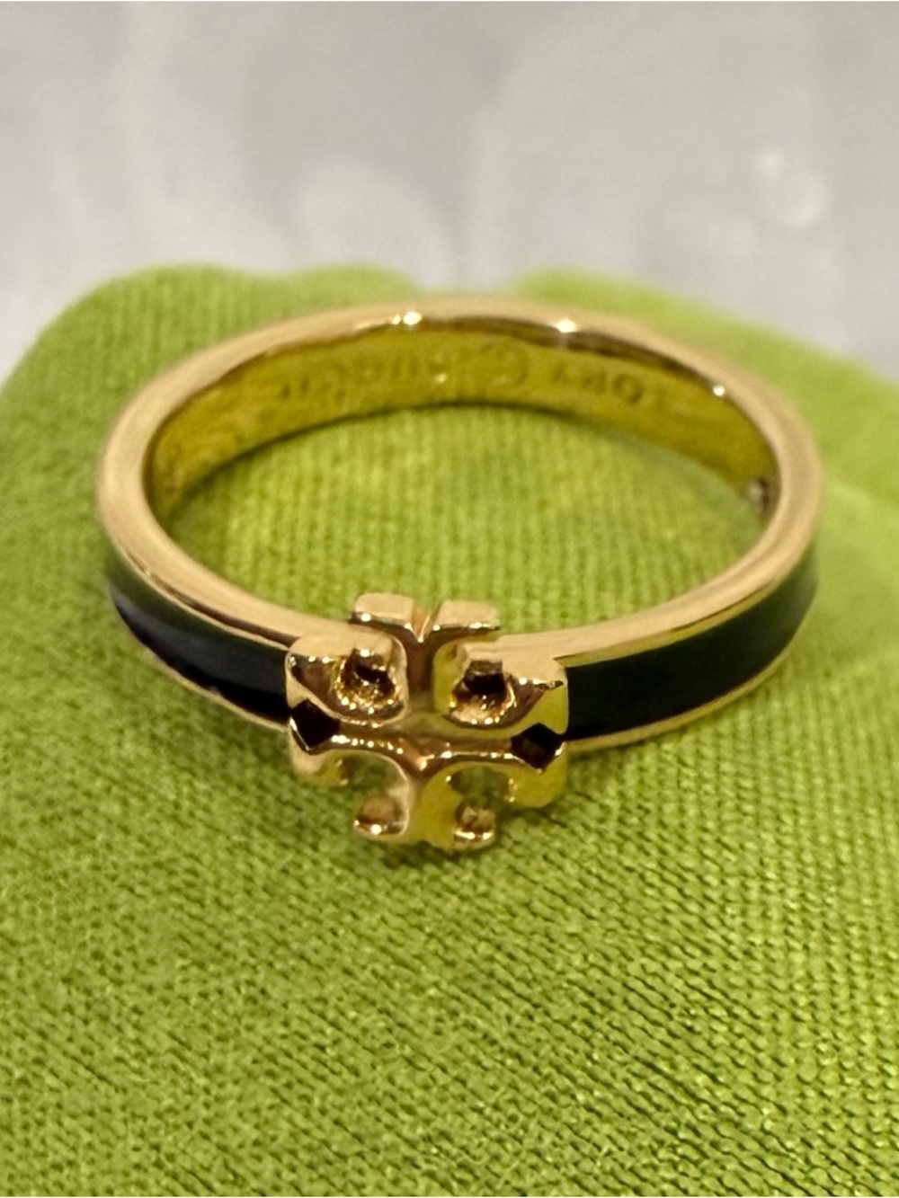 Tory Burch Gold-Tone Ring with Black Enamel Band